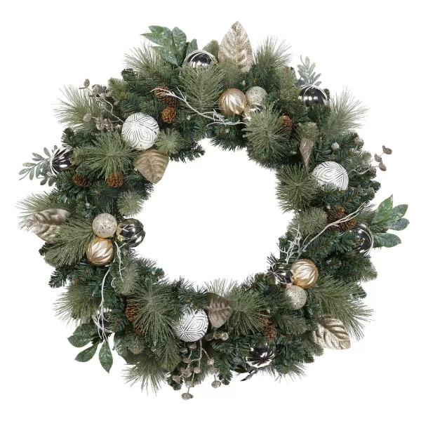 30-INCH PRE-LIT DECORATED CHRISTMAS WREATH WITH 50 LED LIGHTS BATTERY OPERATED (NEW)