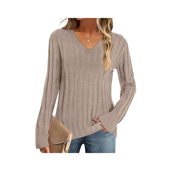 MEROKEETY WOMEN'S 2024 FALL V NECK SWEATER LONG SLEEVE "SMALL"