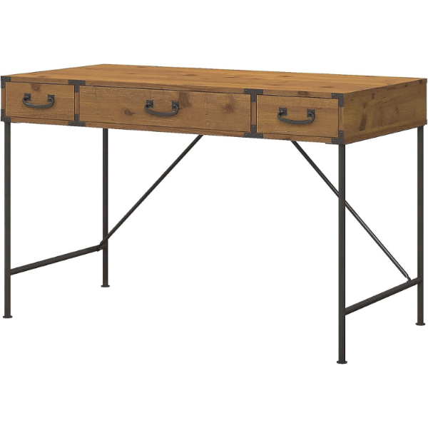 BUSH FURNITURE IRONWORKS WRITING DESK VINTAGE GOLDEN PINE -U