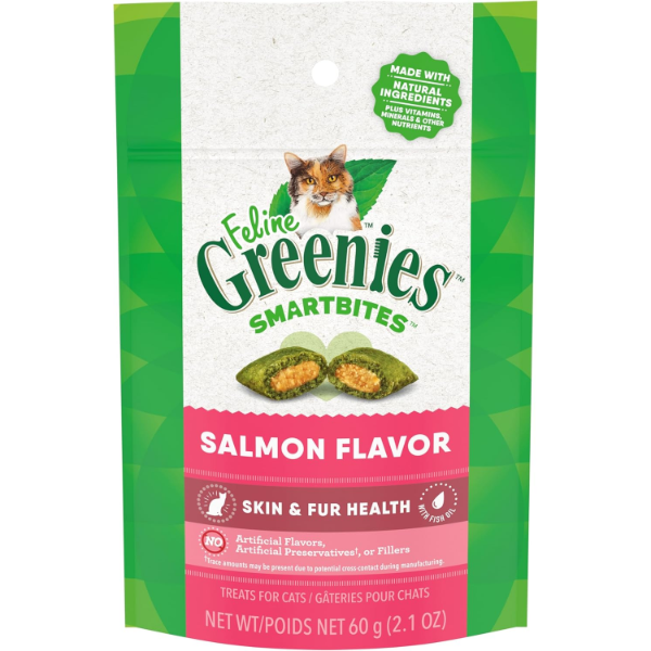 FELINE GREENIES SMARTBITES HEALTHY SKIN AND FUR TREATS FOR CATS SALMON FLAVOR 2.1 OZ