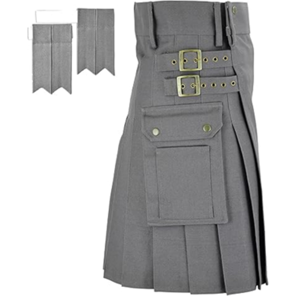 MAJESTICUSA GRAY UTILITY KILTS SCOTTISH MENS WEDDING KILT TRADITIONAL (SIZE : 36)