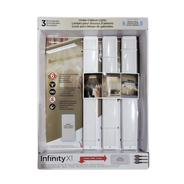 Infinity X1 Under Cabinet Light, 3 Pack 200 Lm Cabinet Lights with Touch Remote