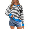 Image 1 : MEROKEETY WOMEN'S STRIPED COLOR BLOCK CROPPED SWEATSHIRTS "PINK" "LARGE"