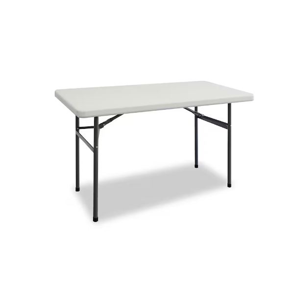 FOLDING PLASTIC FOLDABLE TABLE IN WHITE WITH BLACK METAL FRAME -SU