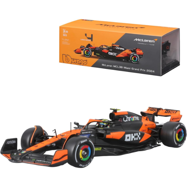 BBURAGO 1:24 2024 RACE MCLAREN MCL38 WITH HELMET, NORRIS #4 