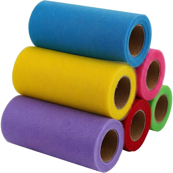 6 ROLLS RAINBOW RIBBON TULLE ROLLS TULLE FABRIC SPOOL RIBBON -N