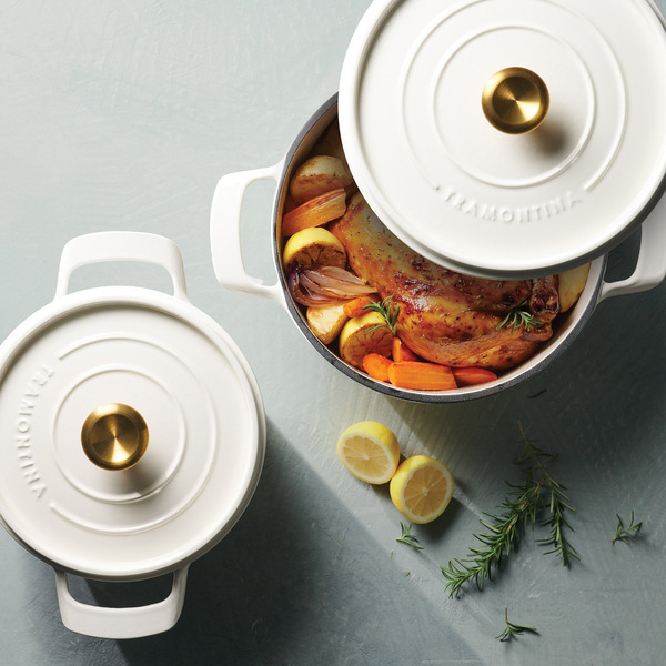 TRAMONTINA CAST IRON COVERED CASSEROLE SET - WHITE -SU