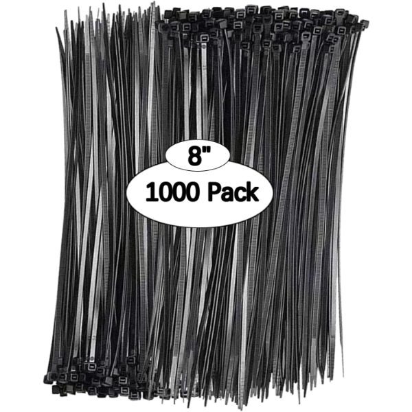 BLACK ZIP TIES 8 INCH (1000 PACK)