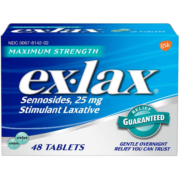 EX LAX STIMULANT LAXATIVE, MAXIMUM STRENGTH, PILLS 48 CT (PACK OF 3)