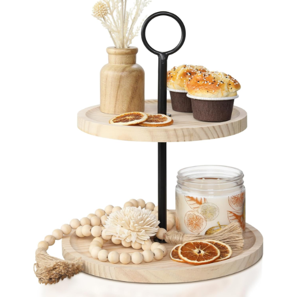 DECORATIVE WOODEN TIERED TRAY STAND 2 PCS -N