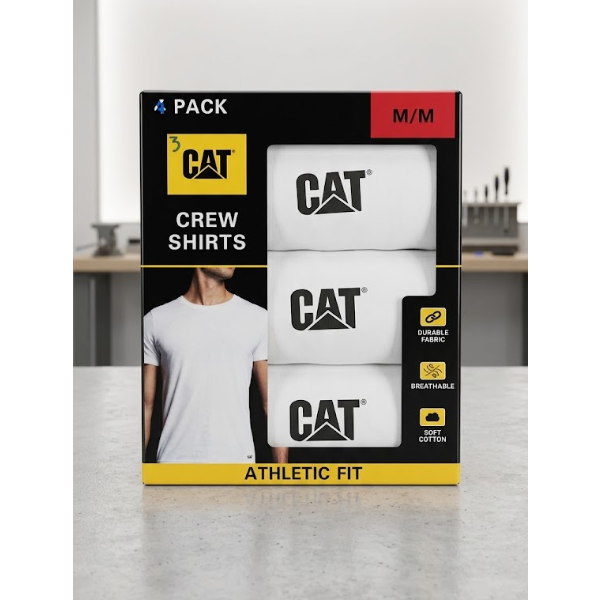 3 PCS Caterpillar Men's Cotton Crew T-shirt, Medium (White)