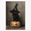 Image 1 : OGYORMPI VINTAGE HALLOWEEN CANVAS WALL ART, CUTE BLACK CAT WITCHY PRINT POSTER