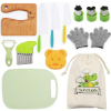 Image 1 : 14 PIECES WOODEN KIDS KITCHEN KNIFE SET WITH GLOVES CUTTING BOARD FRUIT VEGETABLE CRINKLE CUTTERS