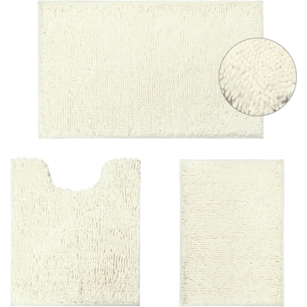 HOMEIDEAS IVORY/CREAM BATHROOM RUGS SETS 3 PIECE