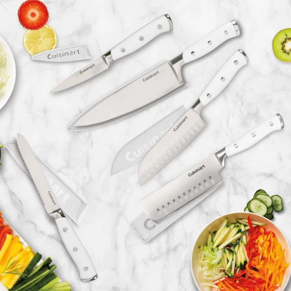 CUISINART 5-PIECE GERMAN STEEL KNIFE SET (USED, MISSING PARTS)