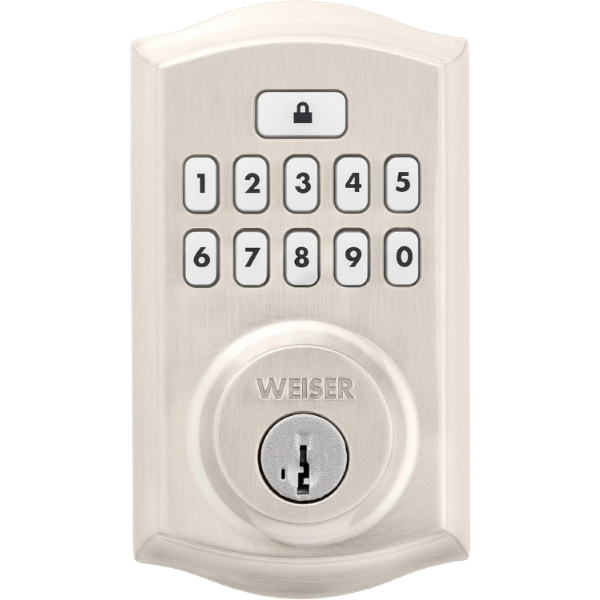 WEISER SMARTCODE SATIN NICKEL KEYLESS ENTRY DOOR LOCK/DEADBOLT LOCK - (PAD IS MISSING)