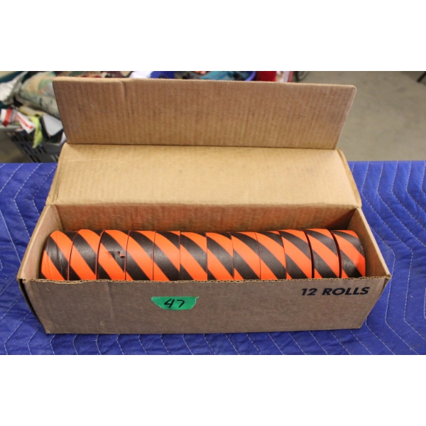 Case of 12 Fluorescent Orange and Black Striped Marking Tape Rolls
