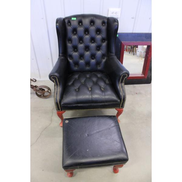 Leatherette Armchair and Ottoman