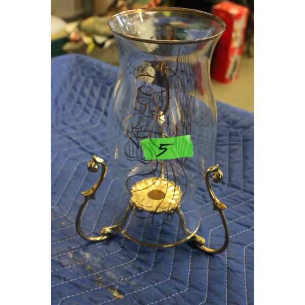 Glass Hurricane Candle Holder with Metal Stand