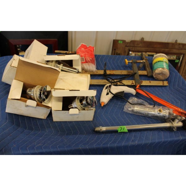Lot of Miscellaneous Clamps, Plumbing Parts and Glue Gun
