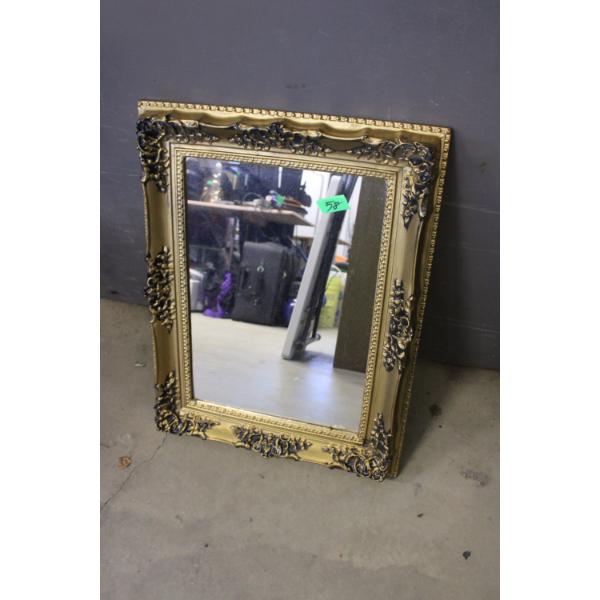 Rectangular Mirror with Ornate Hollow Plastic Frame
