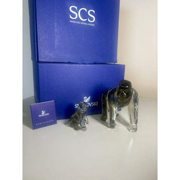 2009 Swarovski Crystal RETIRED Endangered Wildlife Gorilla Figurines w/ Orig Box
