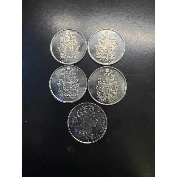 1952-2002 Canada 50 Cent Pieces - 5 in Total