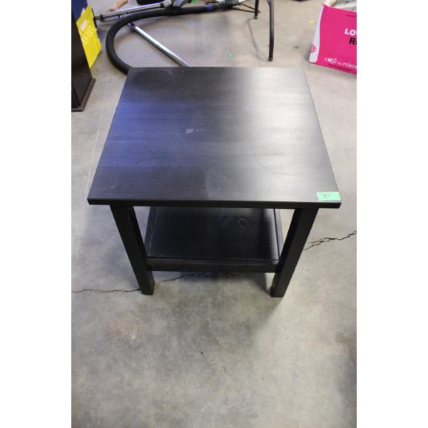Black Wood Square Side Table with Lower Shelf
