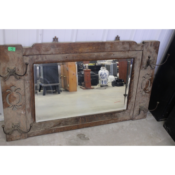 Barnwood Mirror with Hooks approx 24" x 36"