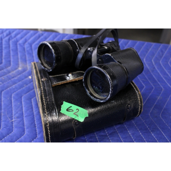 Vintage Black Binoculars with Leather Case

