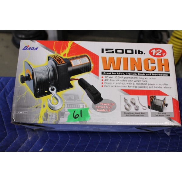 Bada 1500 lb 12V Electric Winch for ATVs, Trailers, Boats, and Snowmobiles
