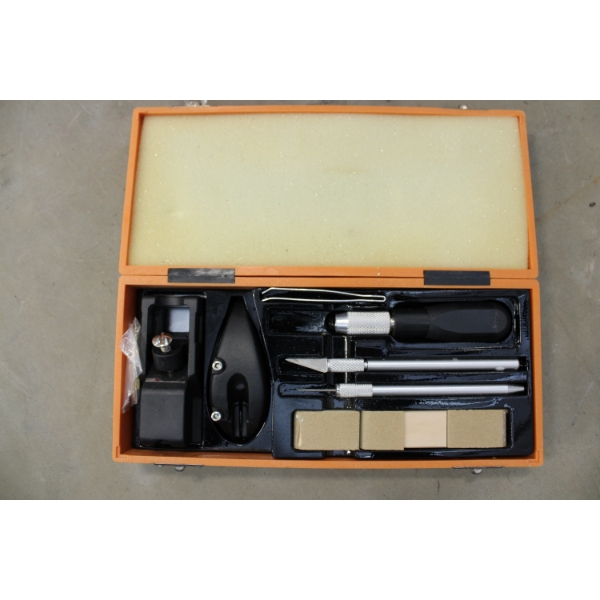 Hobby Building Tools including X Acto Knife hand sander, and tweezers