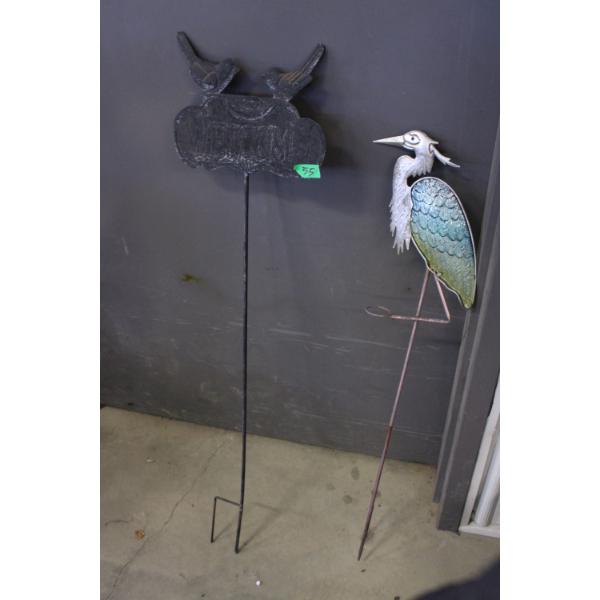 Metal Outdoor Garden Stakes Featuring Bird Designs
