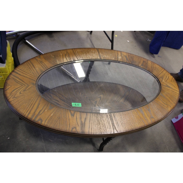 Oval Wooden Coffee Table with Glass Insert
