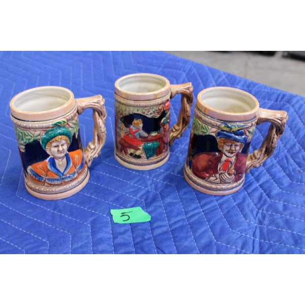 Set of Three Ceramic Beer Steins