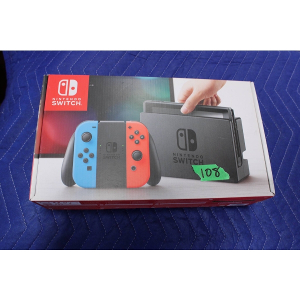 Nintendo Switch Console with Neon Blue and Red Joy-Con Controllers
