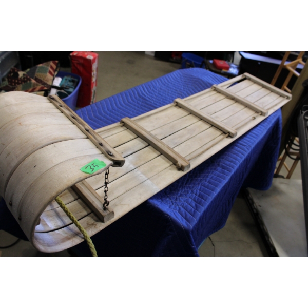 Wooden Toboggan with Curved Front and Rope Pull, Approx. 5 ft Long
