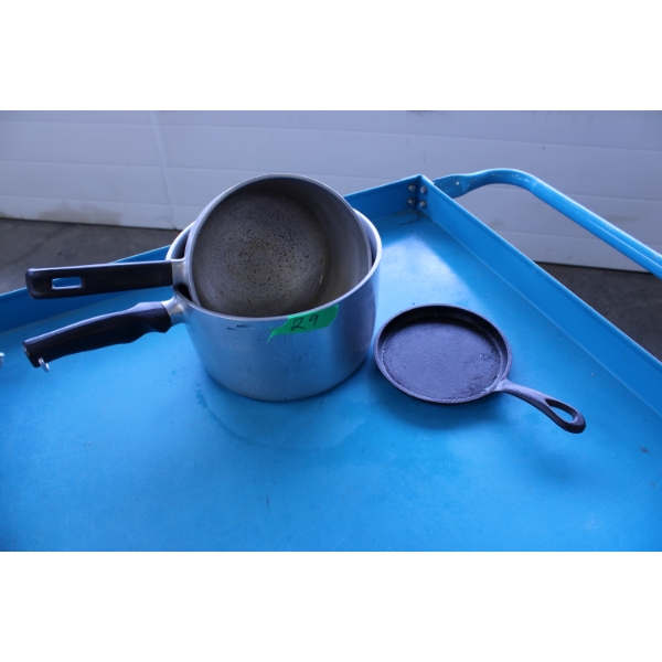 Set of 2 Aluminum Pots and Mini Cast Iron Skillet