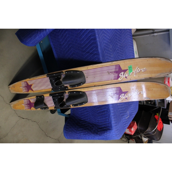 Vintage Wooden Skyline Water Skis with Bindings
