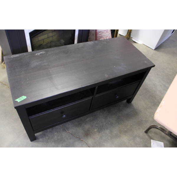 Black Wooden Media Console with Four Storage Compartments
