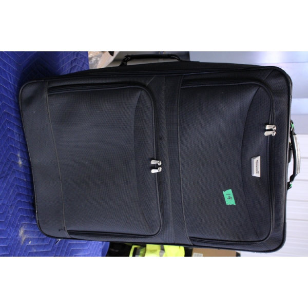 Black Soft-Sided Rolling Luggage with Multiple Compartments
