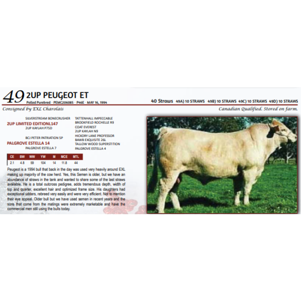 2UP PEUGEOT ET - 10 STRAWS - Canadian Qualified. Stored on farm.