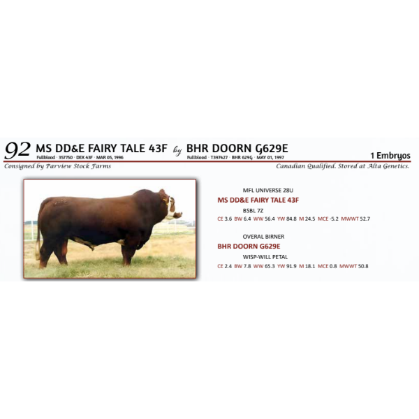 MS DD&E FAIRY TALE 43F by BHR DOORN G629E - 1 Embryo