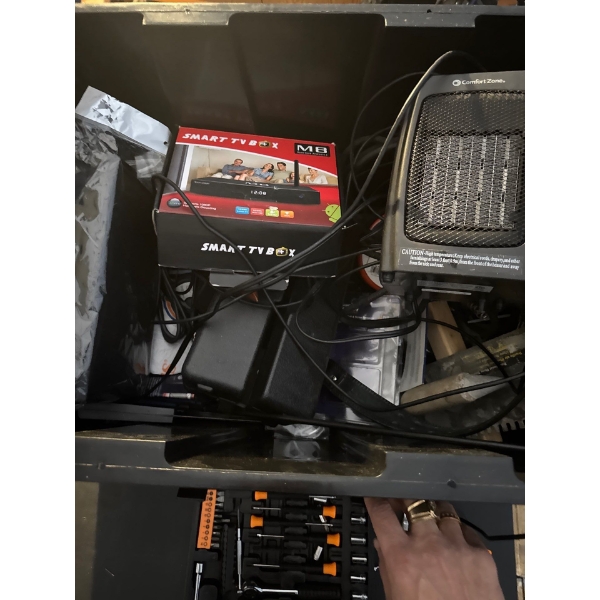 Toolbox full of tools space heater and more