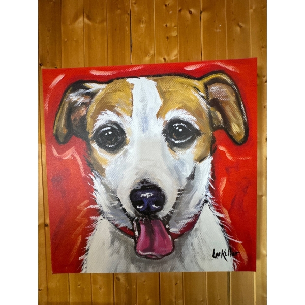 A 24x24 Jack Russell painting by Lee Keller