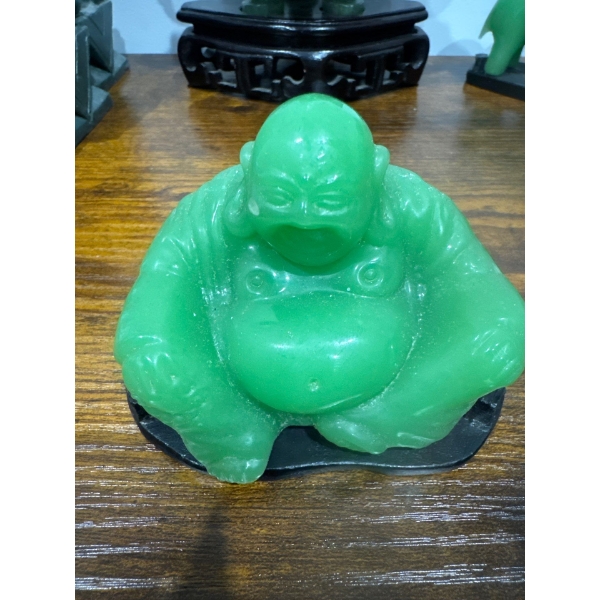 green jade. 
Item Type: Collectible Feng Shui figurine, often depicted as a laughing or happy Buddha