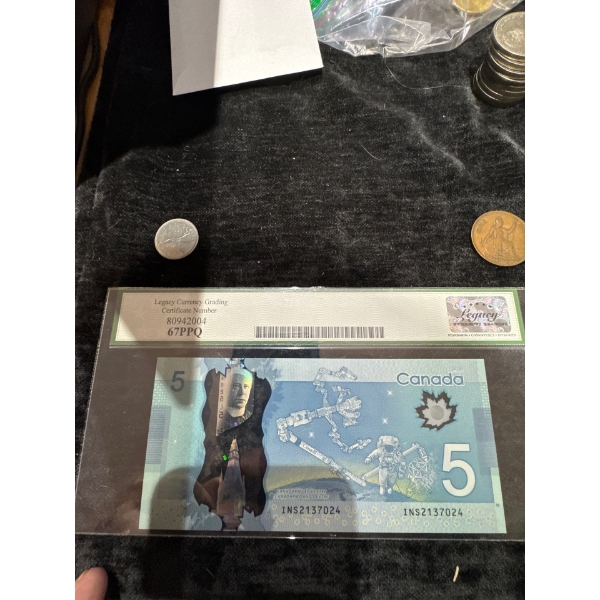 GRADED 5$ BILL BC-69e2013 5 67PPQ SUPERB GEM NEW