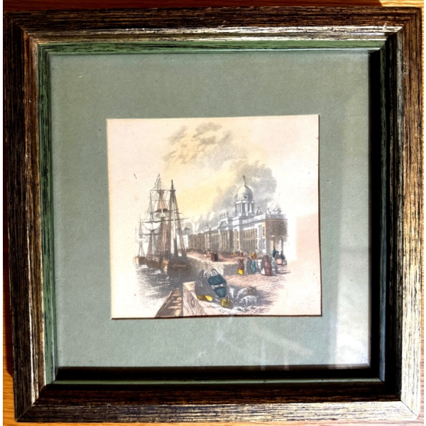  antique print titled "The Custom House, Dublin," likely produced in the 1830s or 1840s. 