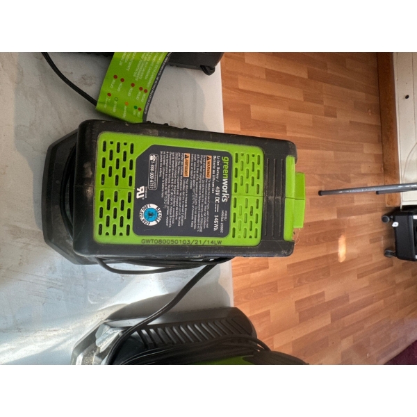  Greenworks 40V lithium-ion battery, model 29662. 
Voltage: 40V DC.
Capacity: 146Wh.
Compatibility: 