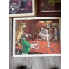 Image 3 : Three framed prints and paintings featuring dogs in humorous, anthropomorphic settings. One print po